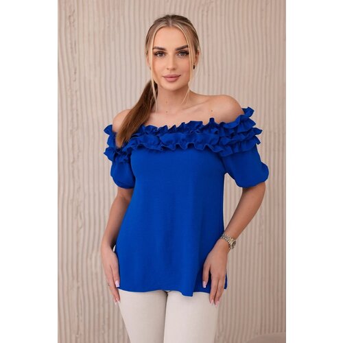 Kesi Spanish blouse with a small ruffle cornflower blue Slike
