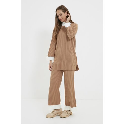 Trendyol Camel Stand Up Collar Knitwear Bottom-Top Suit Cene