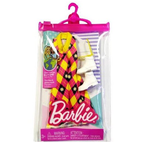 Barbie Mattel : Modni komplet s diamantnim vzorcem obleke s rumenim in roza barvnim vzorcem (HJT17), (21382086) Slike