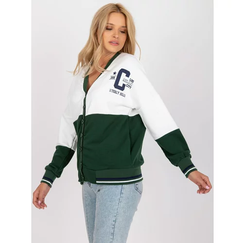 Fashion Hunters White and green sweatshirt with a zip without a hood