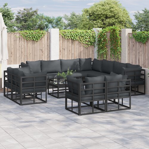 vidaXL Vrtna sedežna garnitura 11 pcs Črna 283 x 283 x 71 cm Aluminij Cene