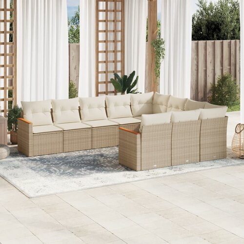 vidaXL 10-dijelni set vrtnih sofa s jastucima bež od poliratana Cijene
