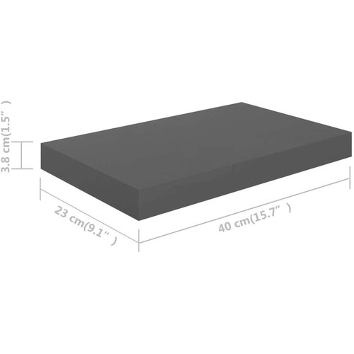 vidaXL Plutajuća zidna polica visoki sjaj siva 40 x 23 x 3,8 cm MDF Cene