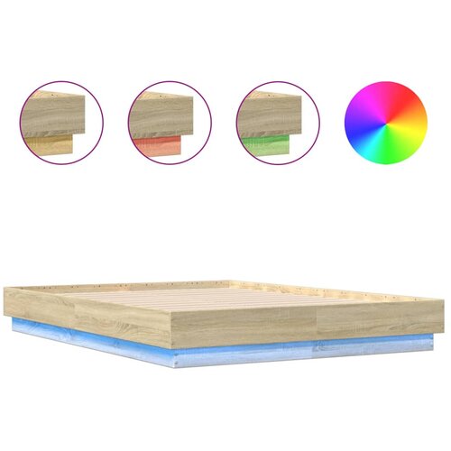Maison Chic Posteljni okvir - Dvoposteljna postelja - Zakonska postelja z LED diodami sonoma hrast 120x190 cm, (21694080) Slike