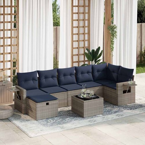 vidaXL 8-dijelni set vrtnih sofa od poliratana s jastucima sivi Cijene