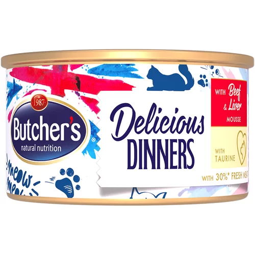Butcher's Varčno pakiranje Delicious Dinners za mačke 48 x 85 g - Govedina in jetra
