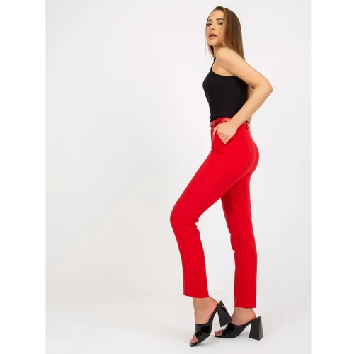 Fashion Hunters Red fabric suit trousers with a belt