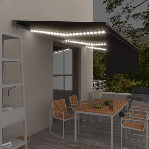 VidaXL Avtomatska tenda s senčilom LED + senzor 6x3 m antracitna Slike