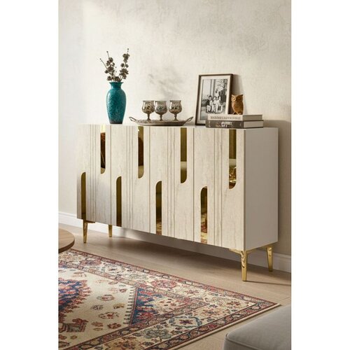Hanah home komoda Nota 120, 120 cm, bela / travertin / zlatna Cene