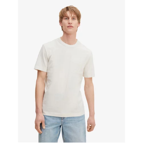 Tom Tailor Cream Men's Basic T-Shirt with Pocket - Men's