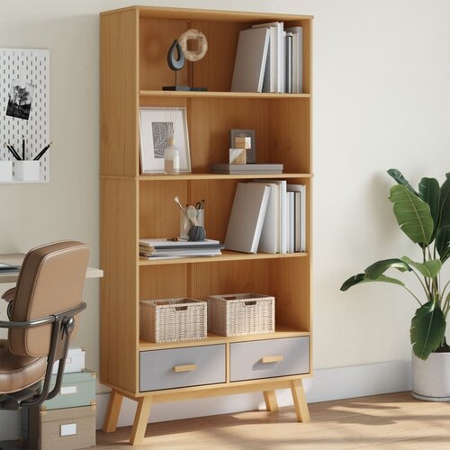  The Living Store Knjižna omara s 4 policami OLDEN siva in rjava trdna borovina - Knjižna Omara, (21442766) Cene