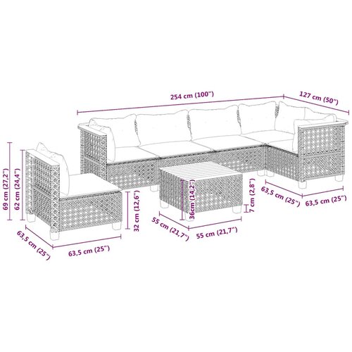  7-dijelni set vrtnih sofa od poliratana s jastucima bež 55 x 55 x 36 cm Slike