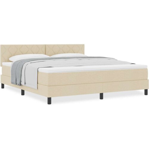  Krevet s box springom i madracem krem 180x200 cm tkanina Slike