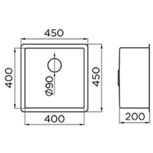 Metalac quadro artinox 400 sa sifonom fi90, podgradna sudopera 450x450 Slike