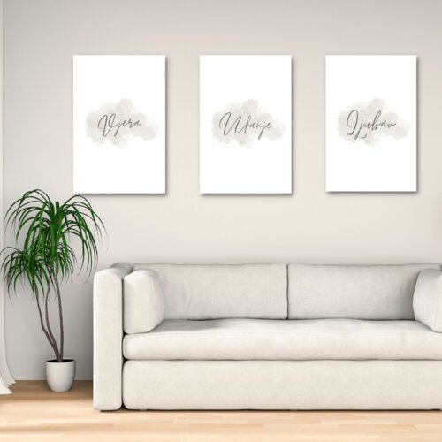 Poklon Dobra Ideja Set tri drvene slike Vjera, Ufanje i Ljubav, 22x33 cm Slike