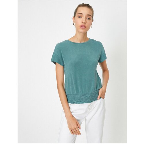 Koton Women&amp;#039;s Green Short Sleeve Crewneck Glittery Glitter T-Shirt. Slike
