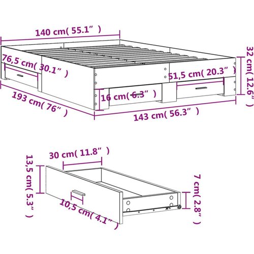 VidaXL okvir kreveta s ladicama bijeli 140 x 190 cm konstruirano drvo Slike