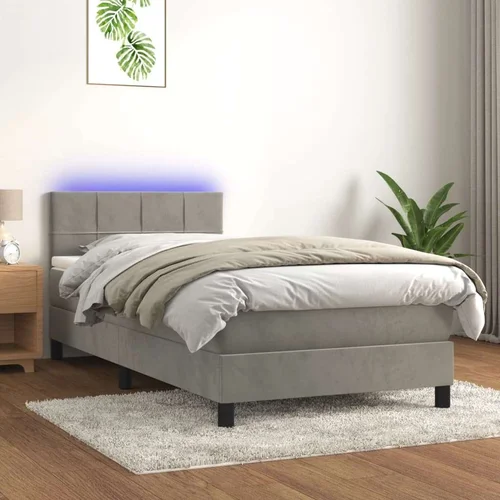  box spring s madracem LED svjetlosivi 90x190 cm baršun