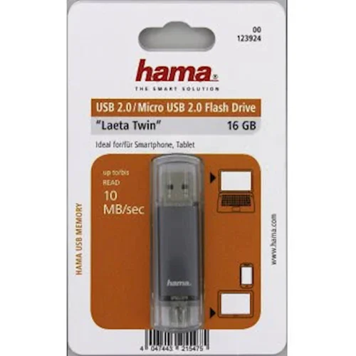 Hama LAETA TWIN USB 2.0 16GB, 10MB/s, sivi