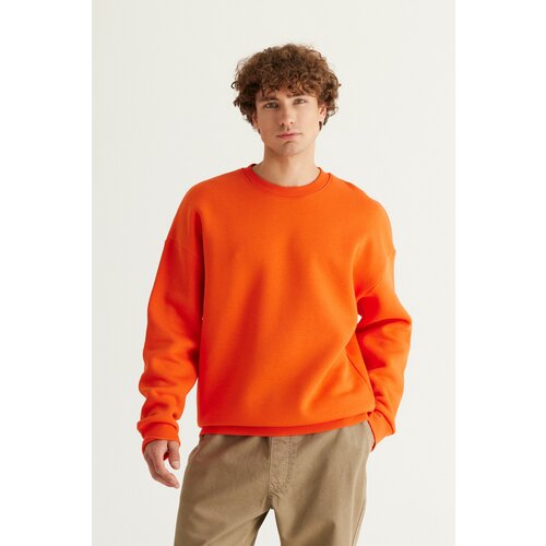 AC&Co / Altınyıldız Classics Men's Orange Oversize Loose Fit Fleece Inner 3 Threads Crew Neck Cotton Sweatshirt. Slike