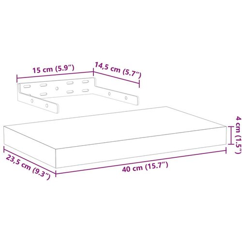 VidaXL Plutajuće police 4 kom 40x23,5x4 cm od konstruiranog drva Slike