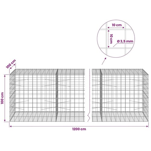  Gabion s žicom debljine 3 5 mm i mrežom 10x10 cm - 100 cm 100 cm 1200 cm Slike