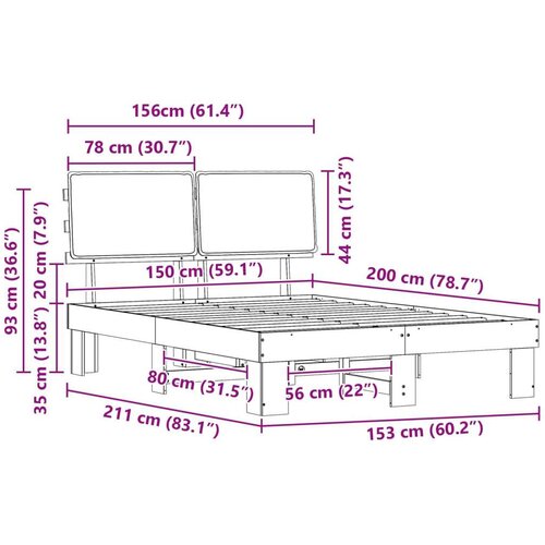  Krevetni okvir s tapiciranim uzglavljem Tamno siva 150 x 200 cm Slike