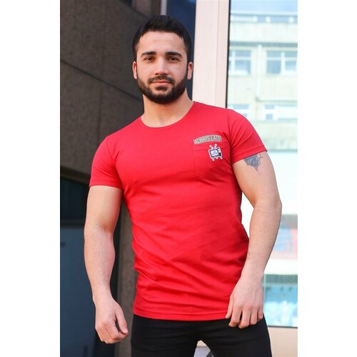 Madmext Crest Detailed Red T-Shirt 3025 Slike