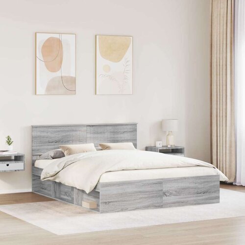  Okvir za krevet s uzglavljem Siva Sonoma 160 x 200 cm Slike