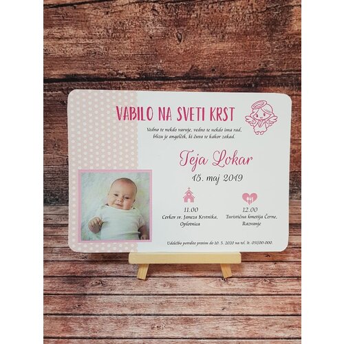  Vabilo za krst z angelčkom in sliko otroka roza REK125 Cene
