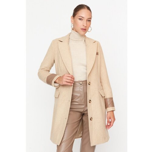 Trendyol Beige Handle Faux Leather Detailed Cachet Coat Slike
