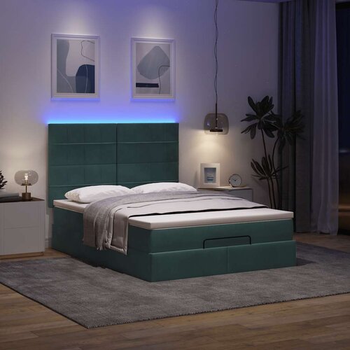  Otomanska postelja z vzmetnicami &amp;amp; LEDs temno zelena 140x200cm, (22011656) Slike