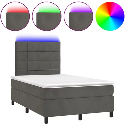  Krevet box spring s madracem LED tamnosivi 120 x 190 cm baršun
