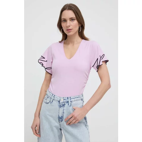 Karl Lagerfeld Bombažna kratka majica ženski, vijolična barva