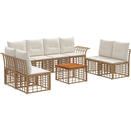  Set vanjskih sofa 9 pcs Prirodna i krema bijela Poliester - Prirodna i kremasto bijela sa stolom Cene