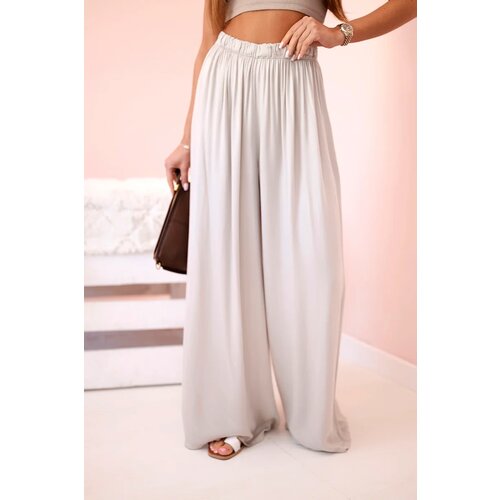 Kesi Włoski Women's wide trousers with elastic waistband dark beige Cene