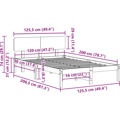  Krevet s uzglavljem Vosak smeđa 120x200 cm Čvrsta borovina Slike