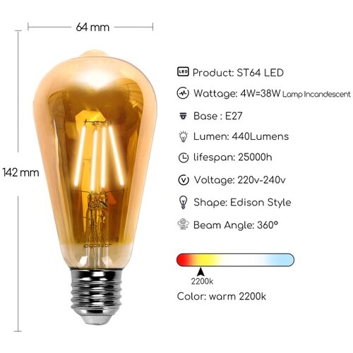 Aigostar led sijalica ST64 E27/4W/230V 2200K Slike
