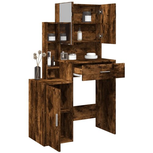 The Living Store Toaletna mizica z omarico dimljeni hrast 80x35x132 cm - Toaletna Mizica, (21660829) Cene