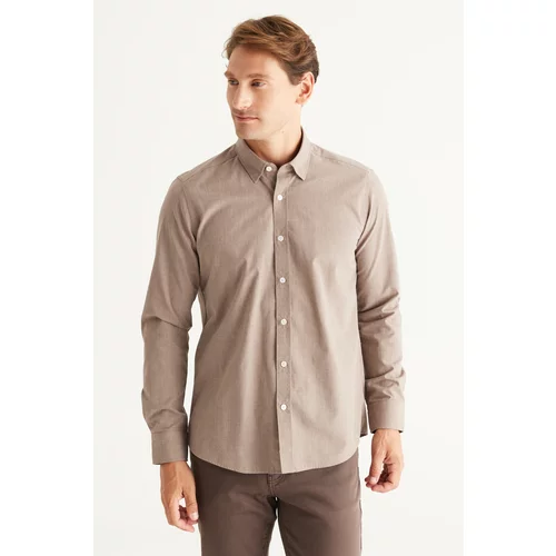 AC&Co / Altınyıldız Classics Men's Brown Slim Fit Slim Fit Shirt with Hidden Buttons Collar