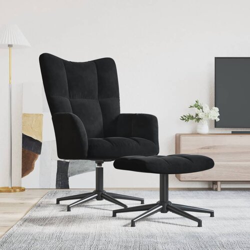  The Living Store Stol za sproščanje s stolčkom črn žamet - Stol Za Sproščanje, (21485318) Cene