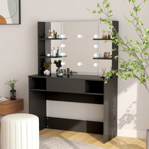 vidaXL Toaletna mizica z LED lučkami 100x40x135 cm MDF črna Cene