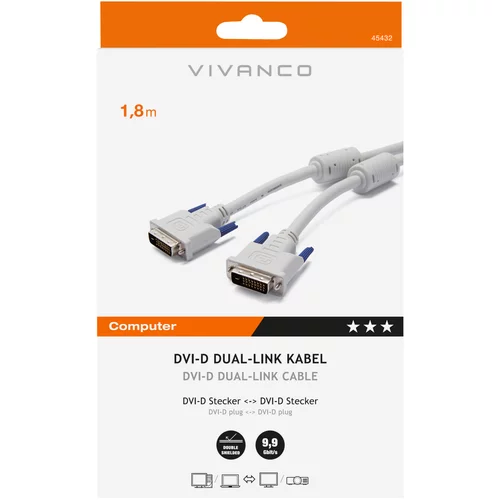 Vivanco DVI-D Dual-Link Anschlusskabel VIVANCO 45432 CC M 18 DDDD 1,8m, grau, DVI-D Stecker/DVI-D Stecker