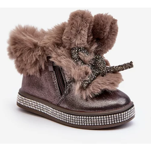 Kesi Children's snow boots with zipper and fur, brown, Hanija