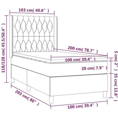  box spring s madracem LED svjetlosivi 100x200 cm bar&amp;scaron;un Slike