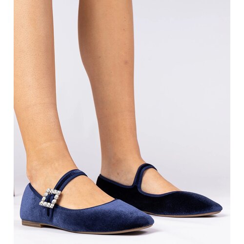Gemre Navy blue women&amp;#039;s velour ballet flats with a buckle Kvitta Slike