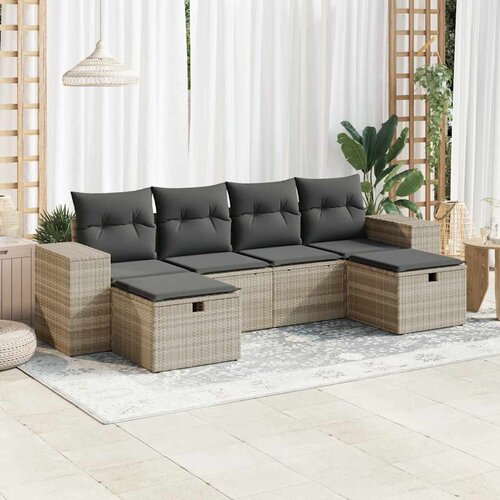 vidaXL 6-dijelni set vrtnih sofa od poliratana s jastucima svjetlosivi Cijene