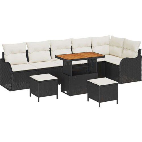  Vrtna garnitura - 9-dijelni set vrtnih sofa s jastučićima crna poliratan akacija 2-sjedna vrtna sofa s pohranom i jastučićima c Cene