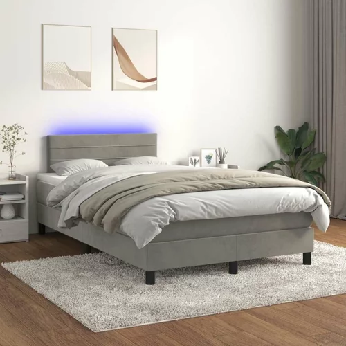 Box spring postelja z vzmetnico LED svetlo siva 120x200cm žamet, (20723899)