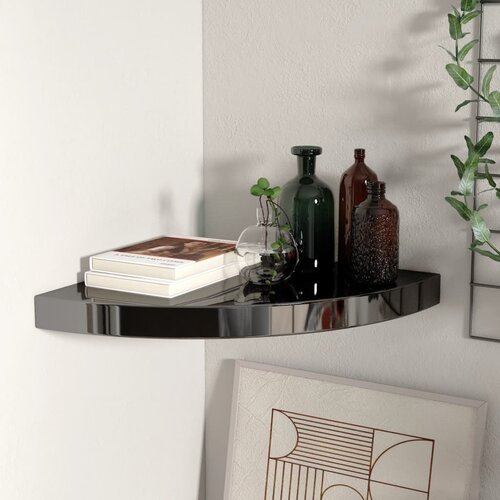vidaXL Kotna polica visok sijaj črna 35x35x3,8 cm MDF Cene